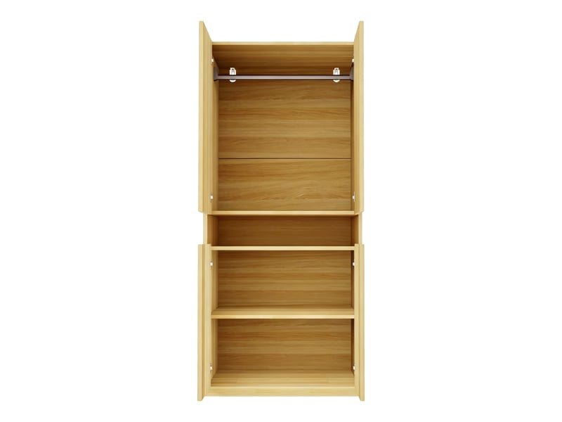  Armoire 70x55x180 cm bois naturel avec penderie, rangements et éclairage led  - Conforama E