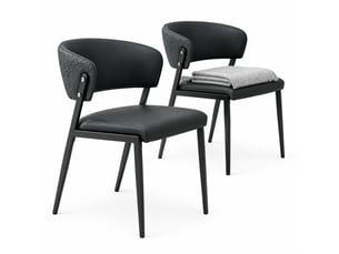 Chaise de salle à manger avec dossier ergonomique et pieds métal  - assise rembourrée simili cuir noir