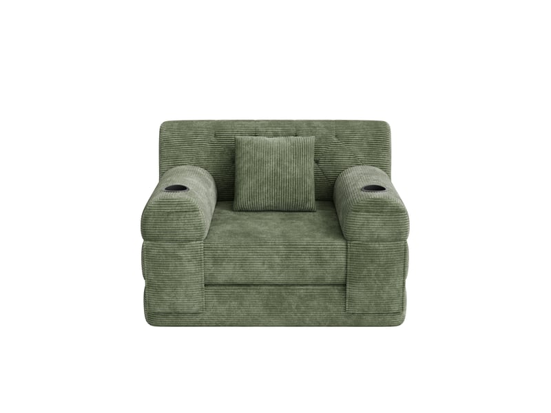  Canapé convertible 1 place 107x80x81 cm – vert – dossier haut, 4 poches et 2 porte-gobelets  - Conforama D
