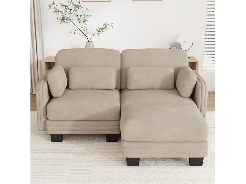 Canapé d'angle modulable modenvie 2 places en chenille avec ottomane marron clair 176 x 143 x 88 cm  - Conforama E