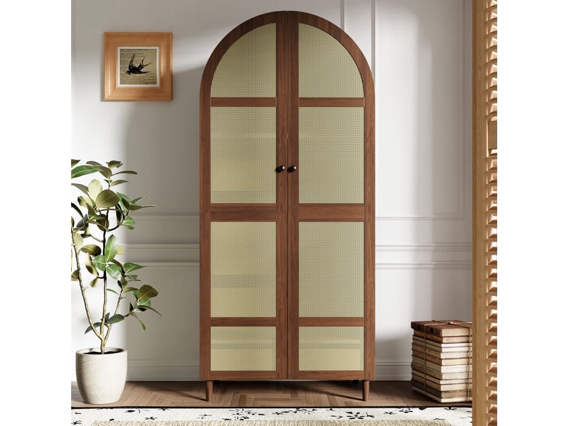  Armoire 80x50x179 cm avec penderie, tiroirs et portes arrondies coloris noyer  - Conforama B