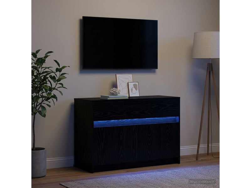  Meuble tv - banc tv - meuble de rangement 91 x 34 x 61 cm chêne noir bois d'ingénierie  - Conforama B