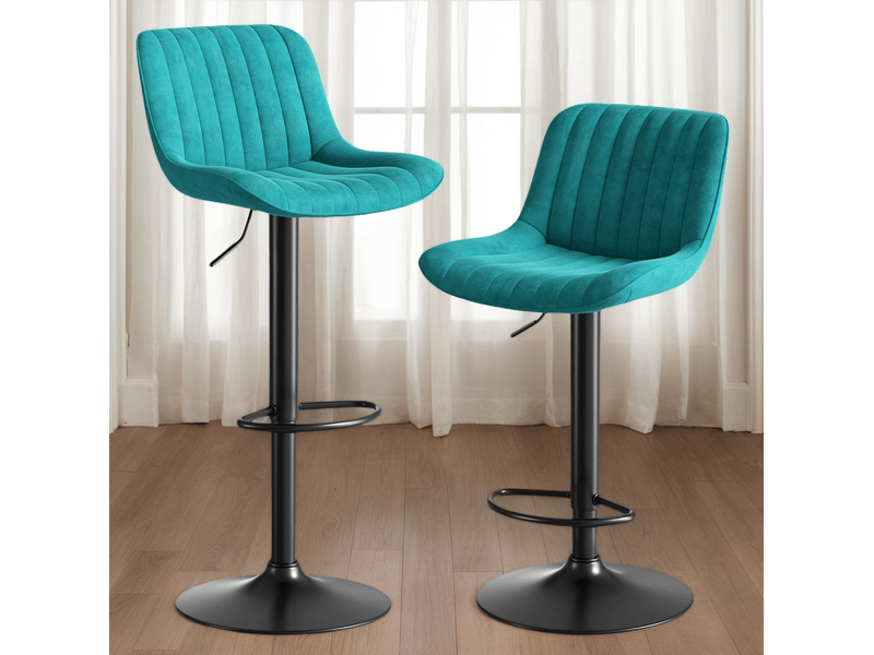  Tabourets de bar 47.00×46.00×87.00 cm en métal, bois et velours réglables et pivotants bleus chicfurn  - Conforama B