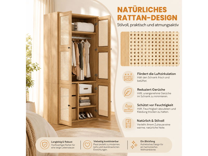  Armoire penderie 90 x 47 x 200 cm - 1 barre de penderie - 3 tiroirs - 4 compartiments de rangement - mdf - fonctionnel - effet bois  - Conforama E
