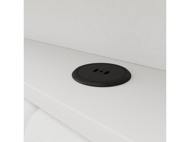  Lit banquette 90 × 200 cm, meuble à chaussures, 2 tiroirs, éclairage led et port usb, dossier rembourré en lin, blanc  - Conforama E