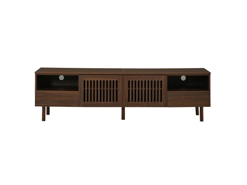  Meuble tv 180x40x51 cm en mdf, 2 portes grillagées, 2 tiroirs et niches ouvertes  - Conforama A