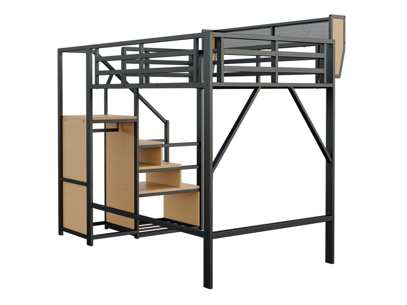 Lit mezzanine enfant 140x200 cm – noir – échelle de sécurité, étagère réglable et structure métal – sans matelas - Conforama E