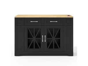 Îlot de cuisine mobile 120 × 4065 × 92 cm en mdf, table rabattable, prises ac et usb, porte vitrée et roulettes freinées