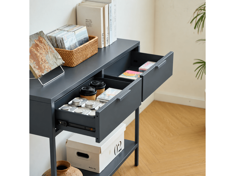  Nordlys - table console en métal 2 tiroirs metal bleu  - Conforama C