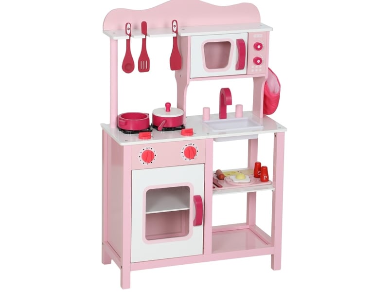  Cuisine enfant 55x24x86 cm, effets sonores et accessoires, bois, rose  - Conforama A
