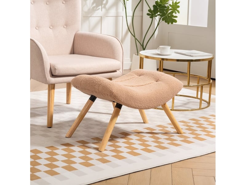  Pouf repose-pieds marron 67x45x38 cm en polyester avec pieds en bois de hêtre  - Conforama B