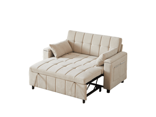 Canapé 2 places, transformable en lit, structure robuste, en tissu chenille, coloris beige, l148,6 x p81,3 x h86,4 cm, pour salon