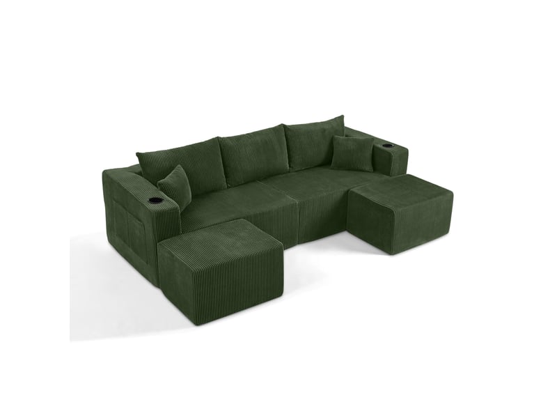  Canapé d’angle modulable 3 places en velours côtelé avec ottomanes homvra  - Conforama A