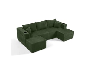 Canapé d’angle modulable 3 places en velours côtelé avec ottomanes homvra