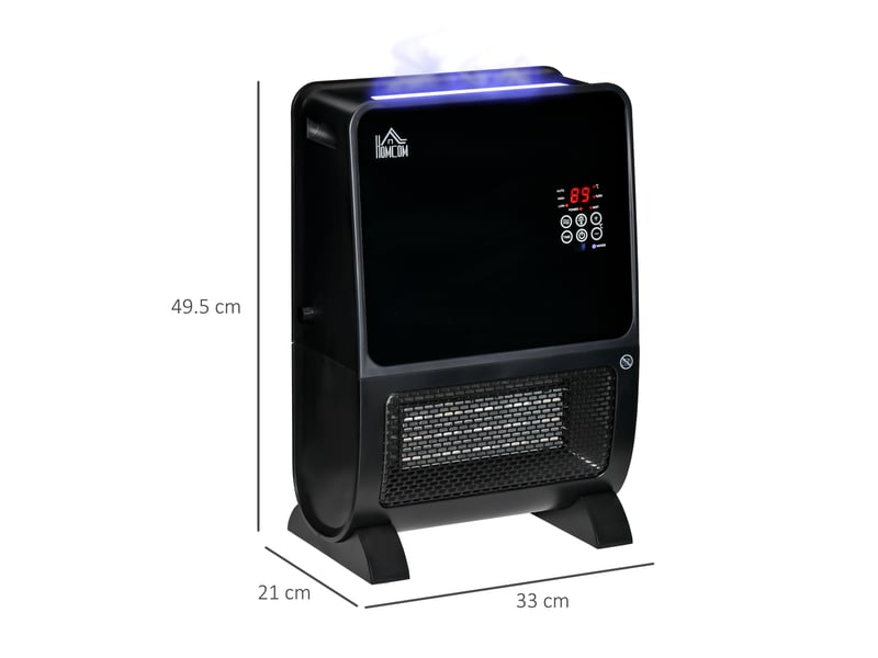  Chauffage électrique 2 en 1 avec humidificateur, lumière led 3 couleurs, minuterie et télécommande, 33 x 21 x 49,5 cm, noir  - Conforama C