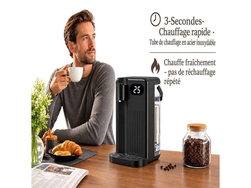 Distributeur d'eau chaude instantanée 2000w 3l – bouilloire électrique chauffe rapide en 3 secondes, 12 températures de 25 à 99°c, écran led tactile et sécurité enfant – noir - Conforama B