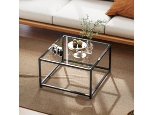 Table basse carrée avec plateau en verre trempé, structure en acier, pour salon, 68 × 68 × 39 cm, noir