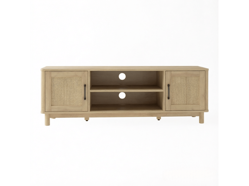 Meuble tv à 2 portes, niches ouvertes et passe-câbles, finition chêne clair, panneaux de particules 135 × 39 × 45 cm - Conforama A