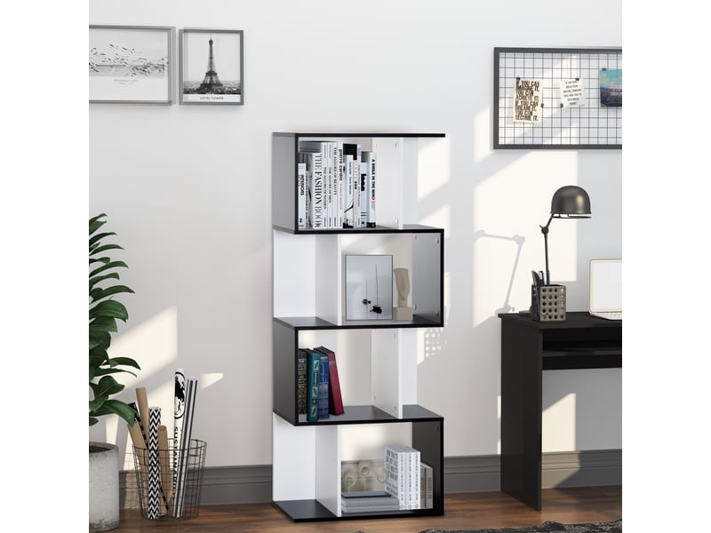  Bibliothèque en forme de s 5 niveaux, noirblanc, 60×24×148 cm  - Conforama C