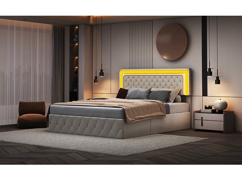  Lit coffre 160 x 200 cm avec tête de lit - led, usb et rangement  - Conforama D