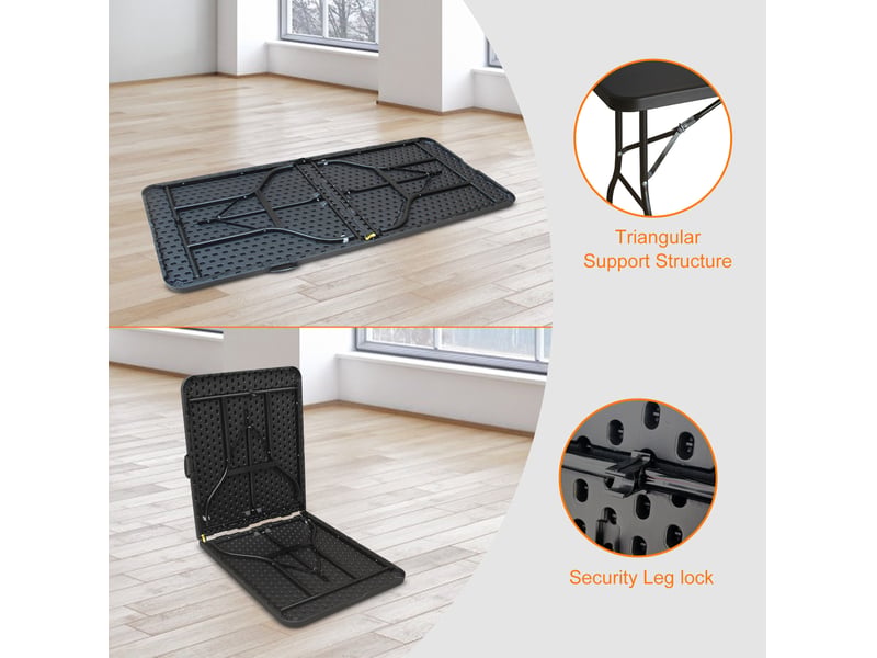  Table de jardin pliante 180 cm noire en plastique et métal, avec poignée de transport pour vos réceptions  - Conforama D