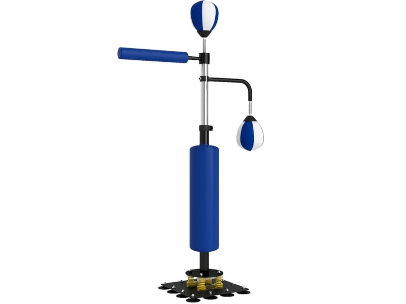  Station de boxe sur pied 107 x 36 x 140-205 cm – bleue – speedballs, barre rotative et pad de frappe  - Conforama A