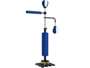 Station de boxe sur pied 107 x 36 x 140-205 cm – bleue – speedballs, barre rotative et pad de frappe