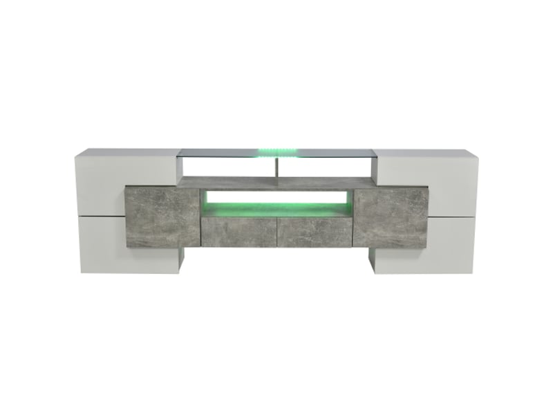  Meuble tvmeuble bas élégant, blanc brillant, 200 cm, éclairage led, mobilier de salon, design moderne. Plateau en verre raffiné  - Conforama A