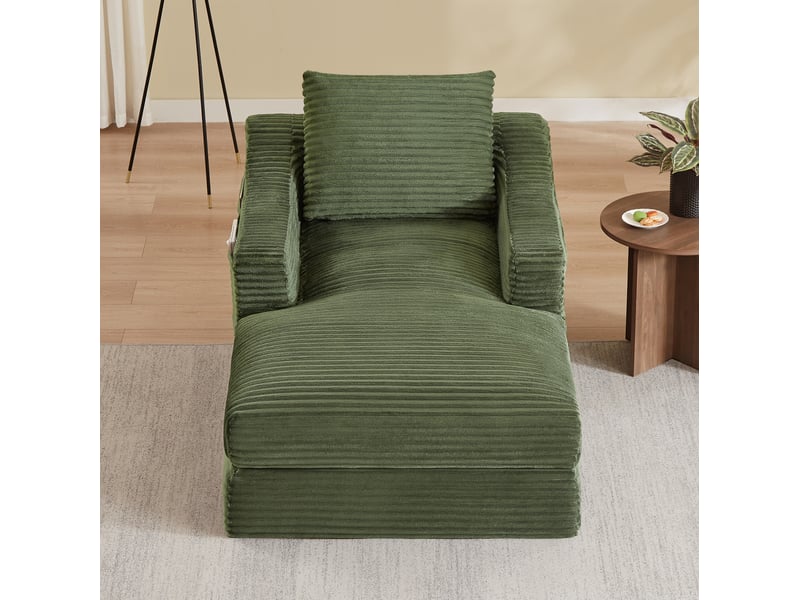 Canapé droit convertible 1 place en velours côtelé vert, double couche extensible en petit lit, pour salon et chambre  - Conforama E