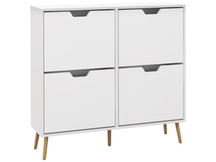 Meuble à chaussures 4 abattants 16 paires avec étagère réglable pieds en bois de pin 95 x 26 x 95 cm blanc