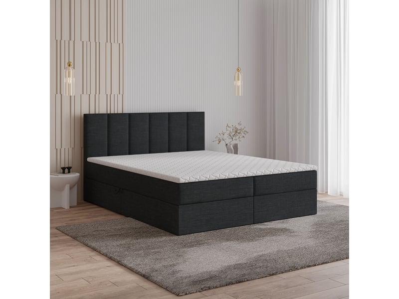  Boxspring meril 200x200 cm, lit complet avec matelas, noir  - Conforama B