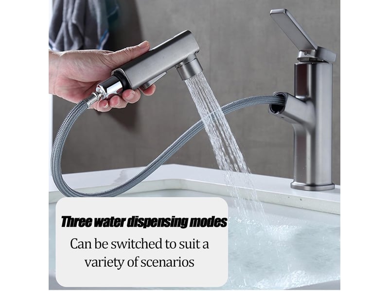  Robinet de salle de bain, trois modes d'eau (jet, jet, fontaine), pulvérisateur extractible (gris) XJD001140ZLS - Conforama B