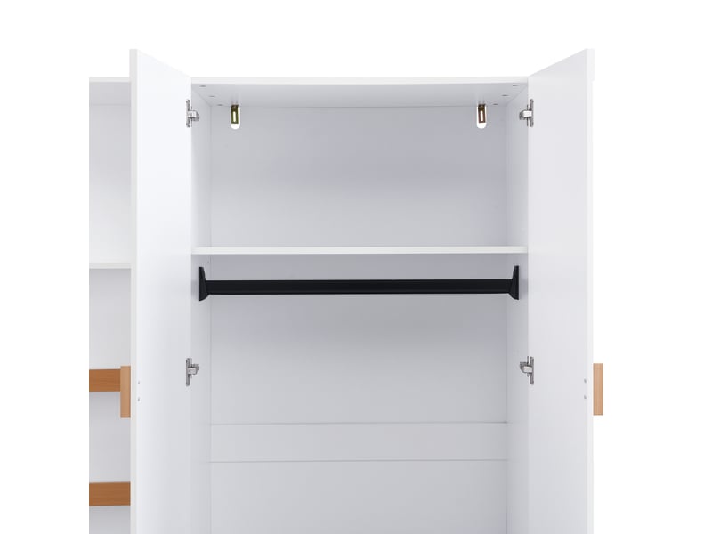 Armoire de rangement modenvie 125 x 50 x 180 cm avec penderie, tiroirs et étagères ouvertes en mdf blanc et naturel  - Conforama E