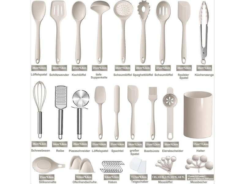  Set d'ustensiles de cuisine 43 pièces en silicone avec rangement beige chicfurn  - Conforama C