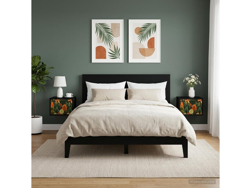  Table de chevet - cabinet de chevet - table de nuit mural zaandam 2 pc chêne noir 36 x 33 x 25 cm  - Conforama B
