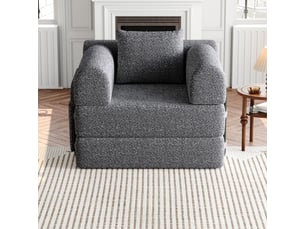 Canapé-lit 2 en 1 en chenille avec rangement accoudoir, cadre métal et configuration modulable