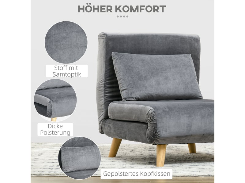  Fauteuil convertible dossier inclinable tissu aspect velours gris 72 x 78 x 79 cm  - Conforama D