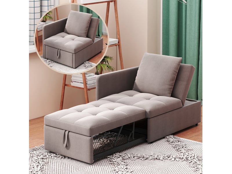  Canapé-lit convertible modenvie 3 en 1 gris en tissu de lin dossier réglable 5 positions 177 x 68 x 65 cm  - Conforama E