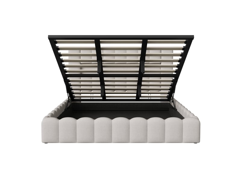  Lit coffre 2 places 180x200 cm, lit adulte avec rangement, compartiment, led, design simple, port usb, lin beige  - Conforama E