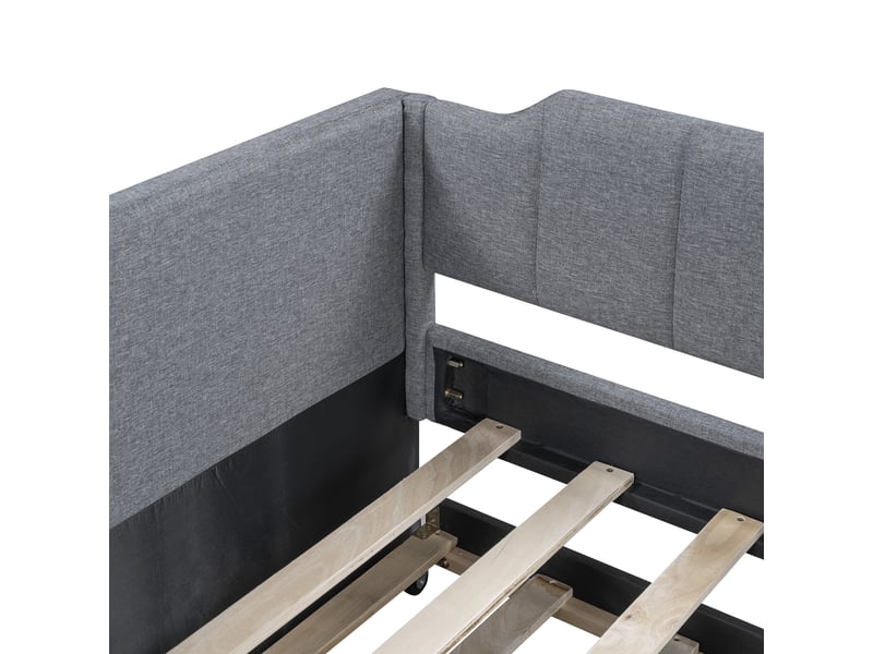  Lit banquette 90x200 capitonné avec lit gigogne - lin gris 213x97x81 cm  - Conforama R