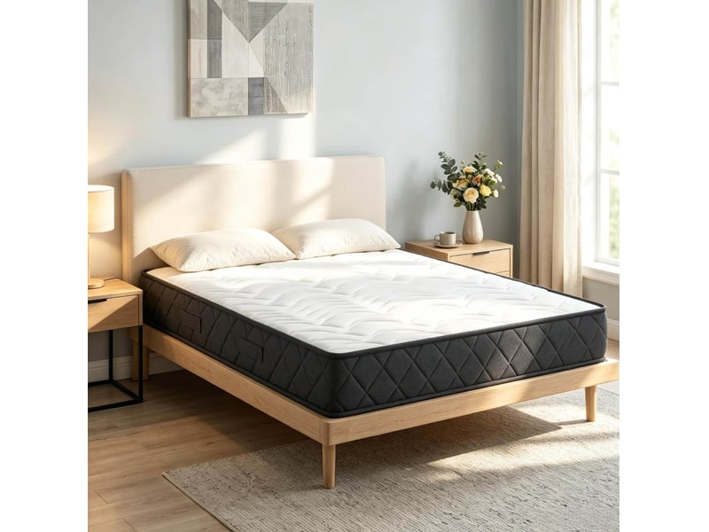  Matelas 160x200x20 cm pour 2 personnes, hybride en mousse à mémoire de forme et polyester, blanc et gris, 1 pièce  - Conforama D