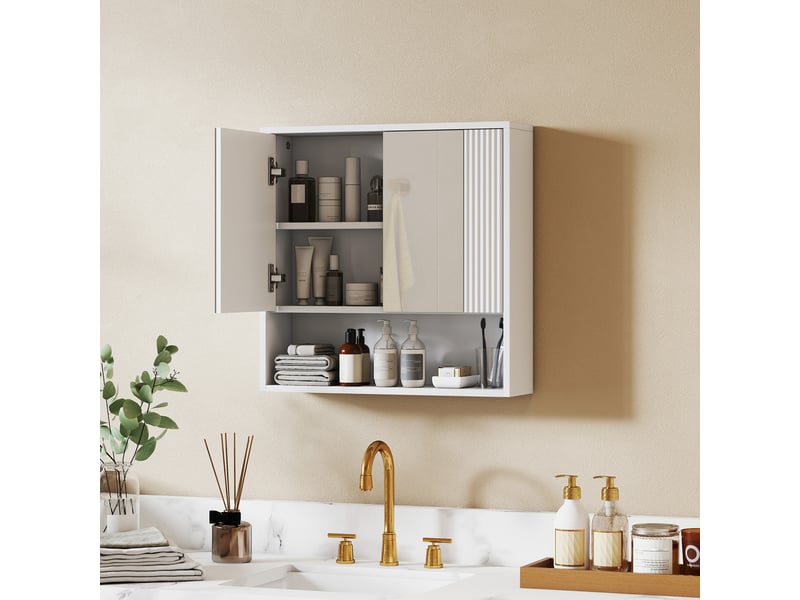  Armoire de salle de bain murale blanche, double miroir et étagère réglable, 60 x 16 x 60 cm  - Conforama C