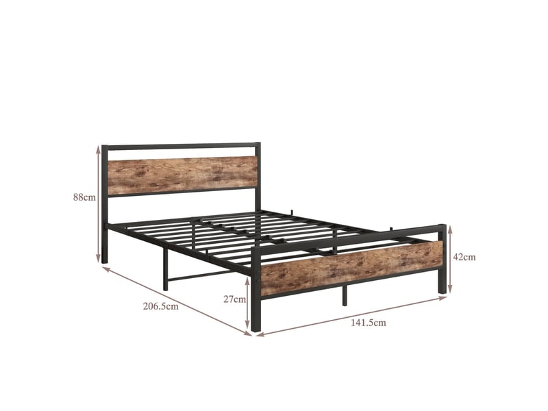  Cadre de lit modenvie 140 x 200 cm en métal et mdf avec sommier à lattes, espace de rangement sous le lit, brun antique  - Conforama C