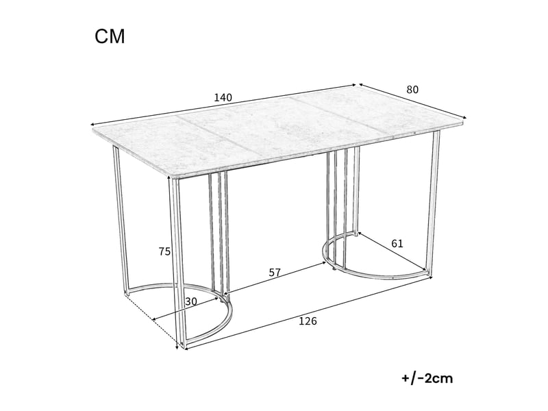  Table à manger 140x80 cm, de forme rectangulaire, coloris gris et noir, à l'aspect marbré, pied en métal, plateau en fibres de bois  - Conforama C