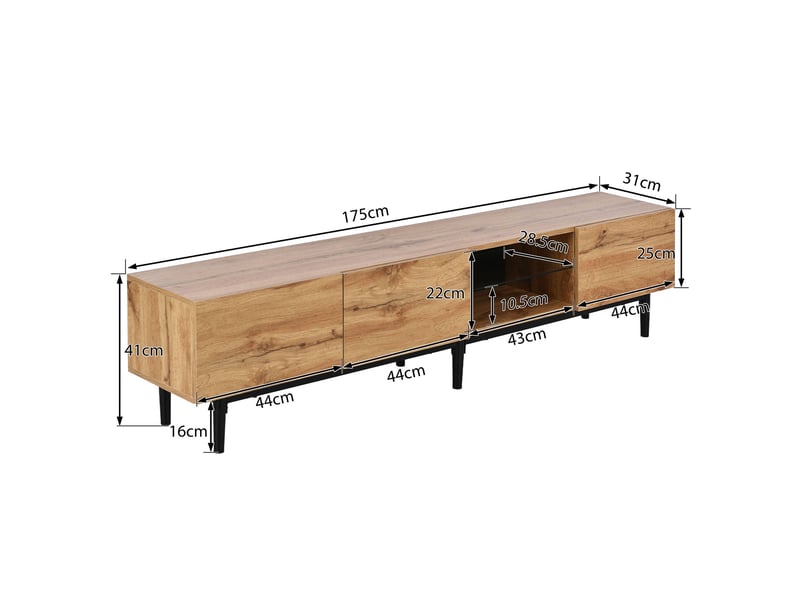  Meuble tv 175 x 31 x 41 cm en mdf chêne clair avec led pilotées par application  - Conforama C