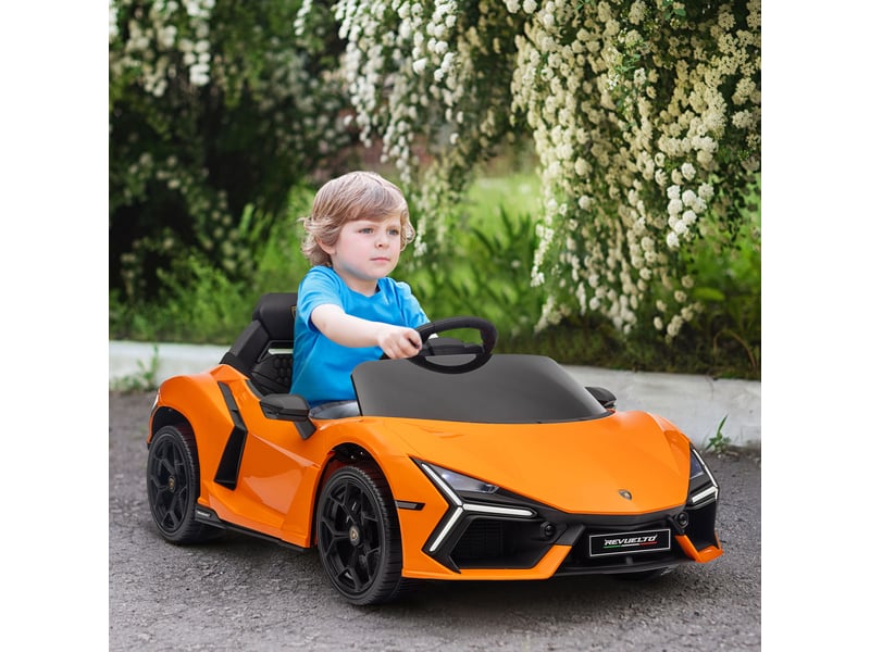  Voiture électrique pour enfants de 3 à 5 ans, conduite souple, télécommandée, avec klaxon, en plastique et métal, orange  - Conforama D