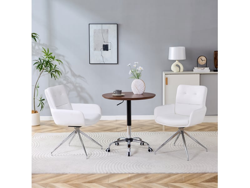  Lot de 2 chaises de salle à manger pivotantes en pu blanc et métal argenté  - Conforama D