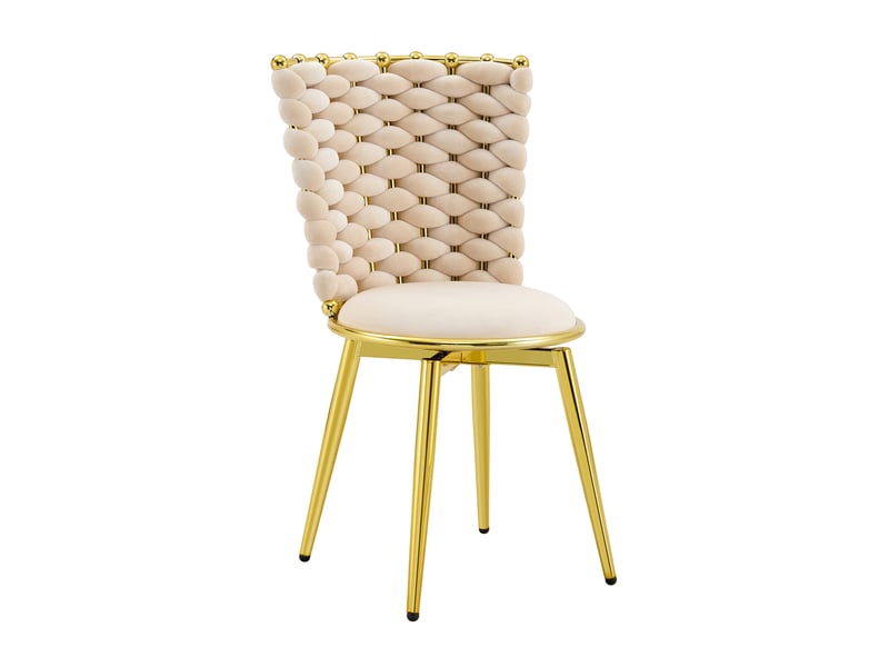 Lot de 2 chaises de salle à manger,avec pieds métal doré,velours,beige  - Conforama A