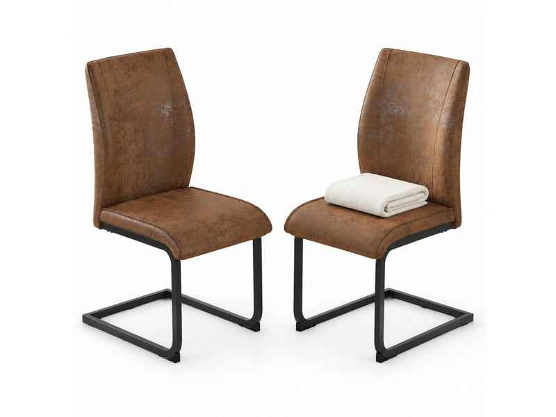  Chaises de salle à manger lot de 2 à dossier ergonomique  - tissu technique, métal noir - marron  - Conforama A
