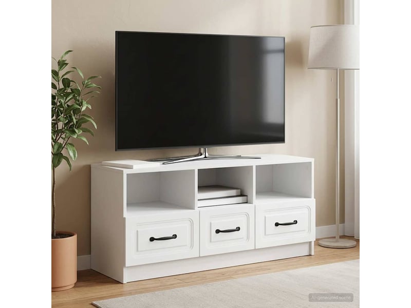  Meuble tv - banc tv - meuble de rangement blanc 102 x 34,5 x 47 cm bois d'ingénierie  - Conforama D